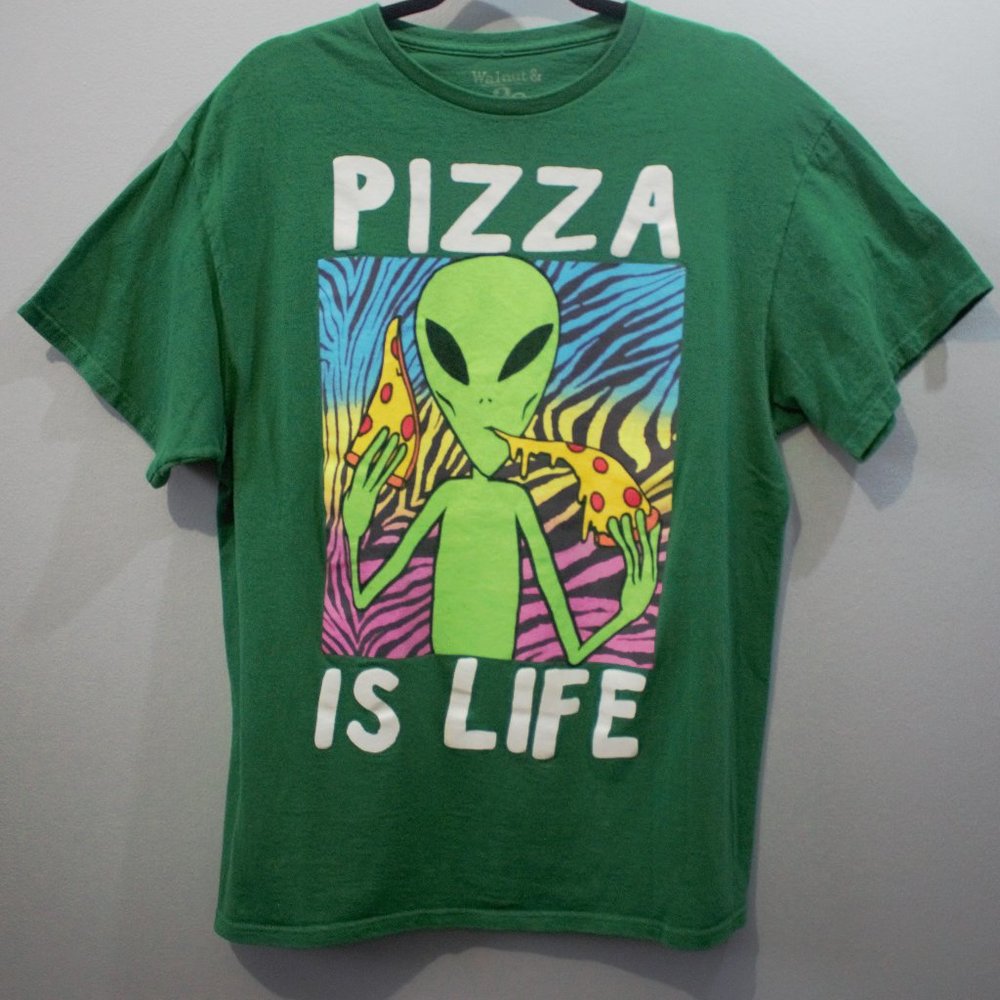 Pizza Is life Alien Green T-Shirt Sz L